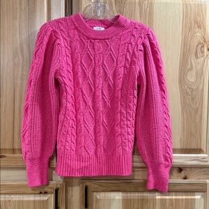 Crown & Ivy Vibrant Pink Soft Cozy Cable Knit Crewneck Cold Weather Sweater Sz S